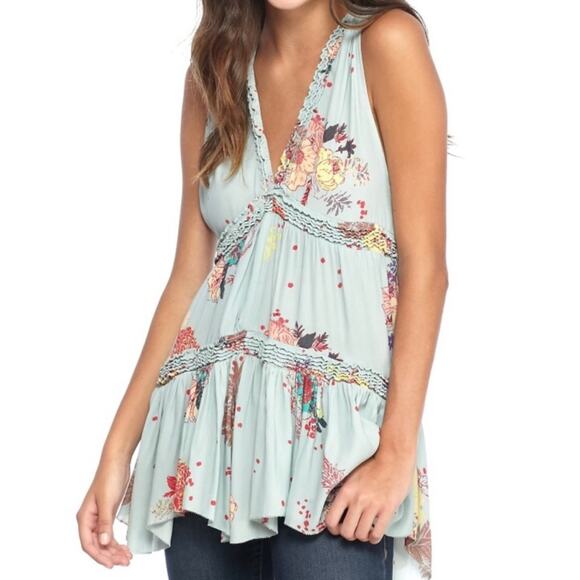 Free People Tops - Free People Purple Haze Light Blue Floral Printed Sleeveless Tunic S